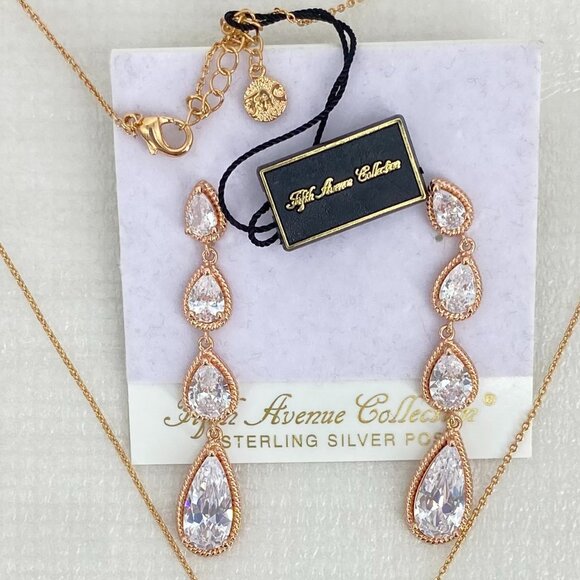 FAC Glamorous CZ Necklace & Earrings Rose Gold tone NWT - Picture 3 of 7